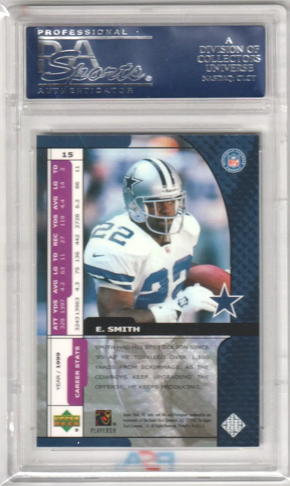 E. Smith football card from Upper Deck Ionix series at Columbia Hobby, GEM MINT score