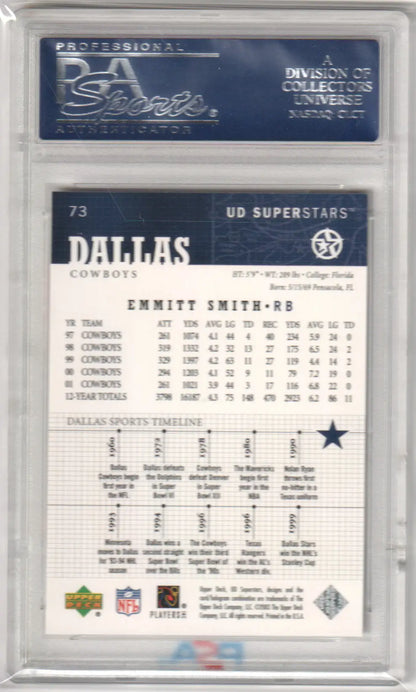 Graded Emmitt Smith football trading card from Upper Deck Superstars collection