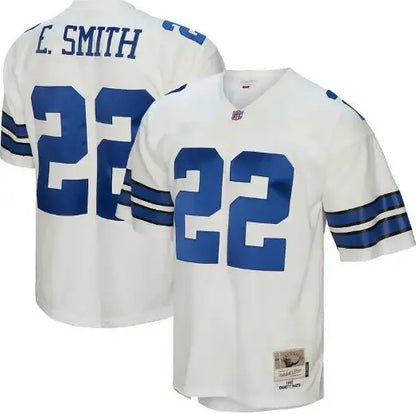 White and blue Dallas Cowboys Emmitt Smith legacy replica football jersey