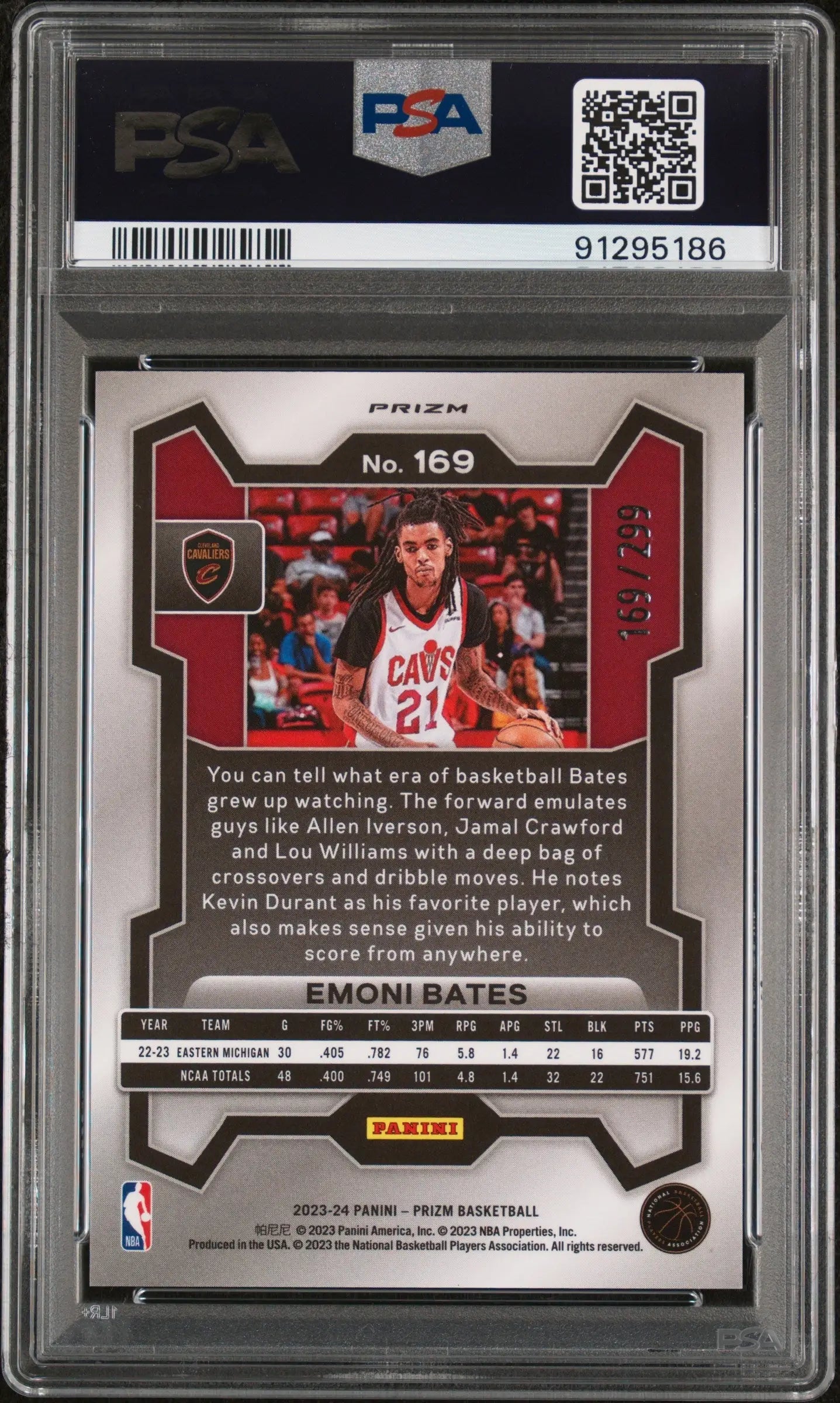 PSA-graded Emoni Bates Red Seismic Prizm basketball card in Gem Mint PSA 10 condition