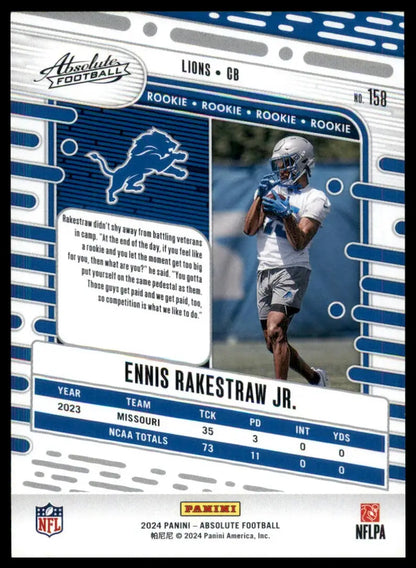 Ennis Rakestraw Jr. 2024 Panini Absolute Football trading card displayed in retail product