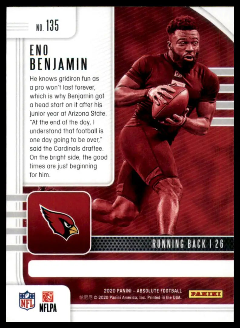 Football trading card featuring Eno Benjamin from Panini Absolute 2020 Rookie Arizona Cardinals