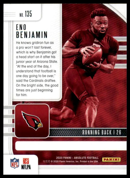 Football trading card featuring Eno Benjamin from Panini Absolute 2020 Rookie Arizona Cardinals