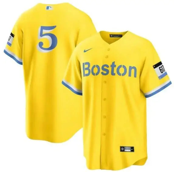 Yellow Boston Red Sox Nike City Connect replica player jersey worn by Enrique Hernandez