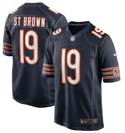 Dark blue Chicago Bears football jersey with number 19 and ST BROWN on the back