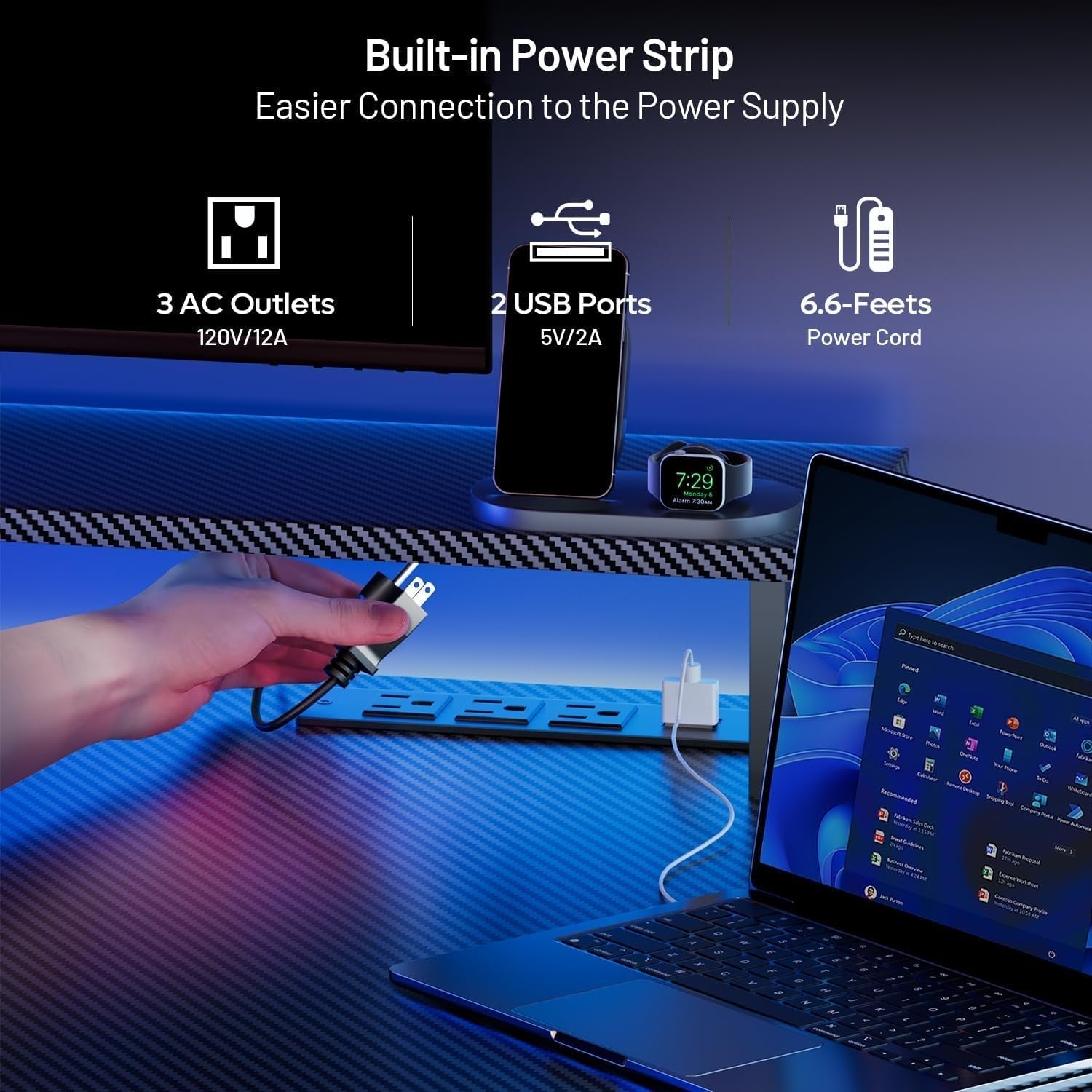 Ergonomic 63 Inch Gaming Desk With LED Lights-3