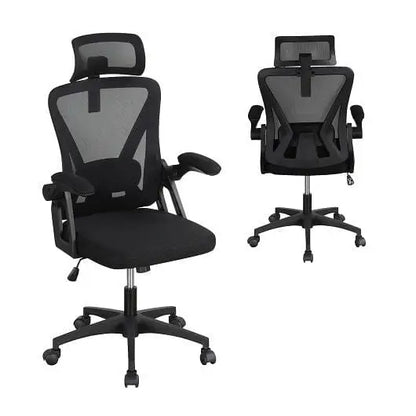 Ergonomic Mesh Office Chair with Adjustable Lumbar Support and Flip-up Armrests-Black - Color:Black - Ergonomic Chairs