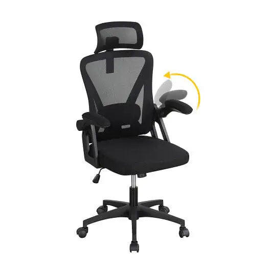 Ergonomic Mesh Office Chair with Adjustable Lumbar Support and Flip-up Armrests-Black - Color:Black - Ergonomic Chairs