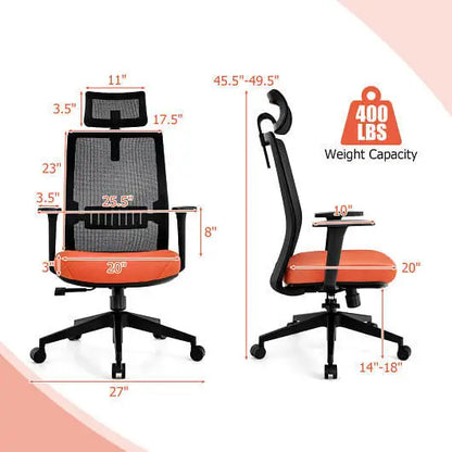 Ergonomic Office Chair with Lumbar Support and Adjustable Headrest-Black - Color:Black - Big and Tall Chairs