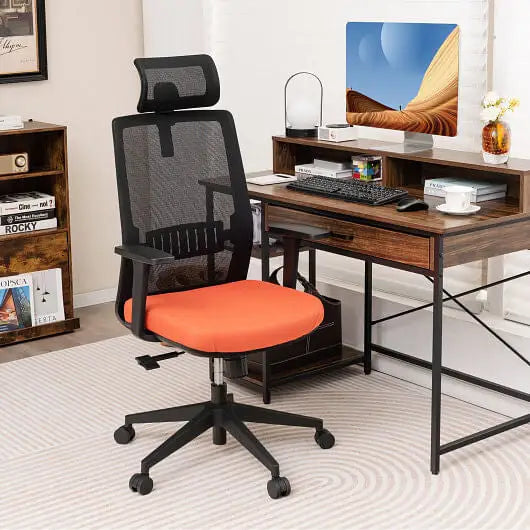 Ergonomic Office Chair with Lumbar Support and Adjustable Headrest-Black - Color:Black - Office Chair