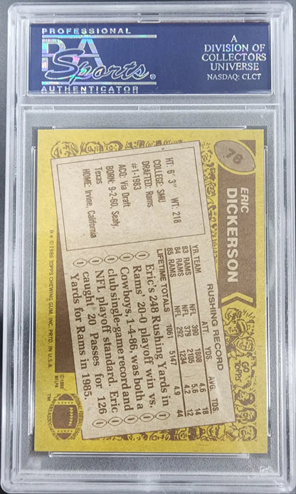 Eric Dickerson 1986 Topps #78 PSA 9 Mint Trading Card in Protective Case