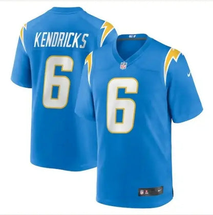 Light blue Eric Kendricks Los Angeles Chargers jersey with number 6 and Kendricks on back
