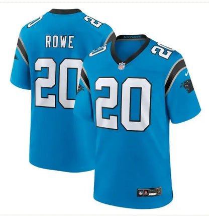 Blue NFL Carolina Panthers Eric Rowe #20 Team Game Jersey displayed in product image