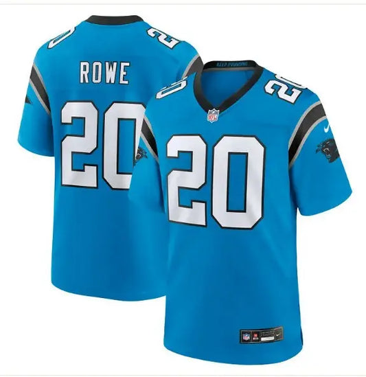 Blue NFL Carolina Panthers Eric Rowe #20 Team Game Jersey displayed in product image