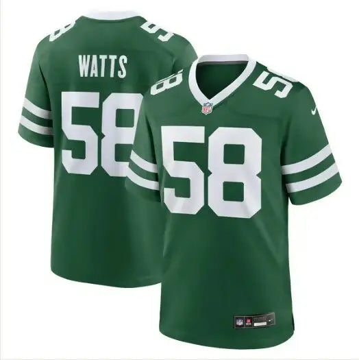 Green Eric Watts New York Jets Nike Team Game Jersey with number 58 and Watts name