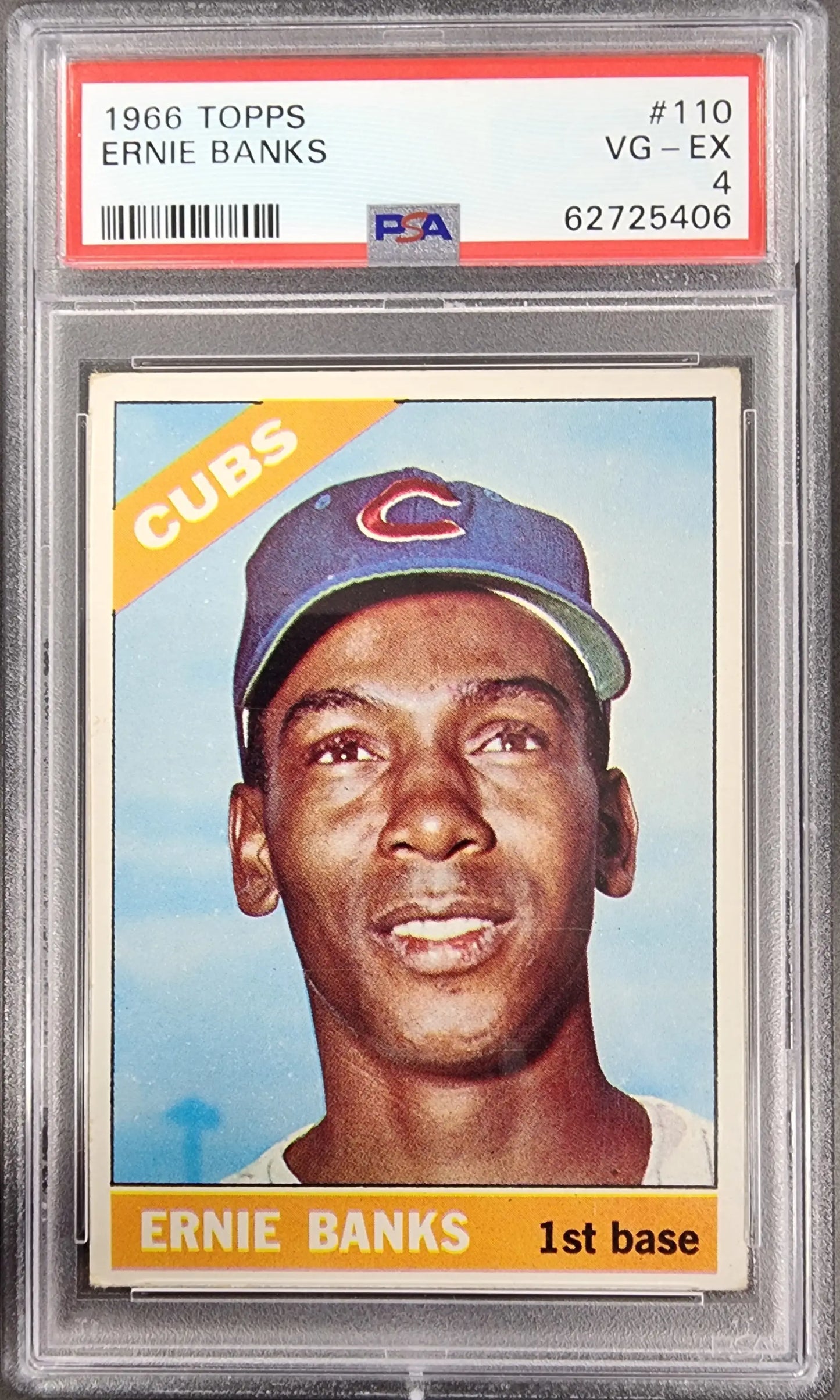 Ernie Banks 1966 Topps #110 baseball card in PSA graded protective case