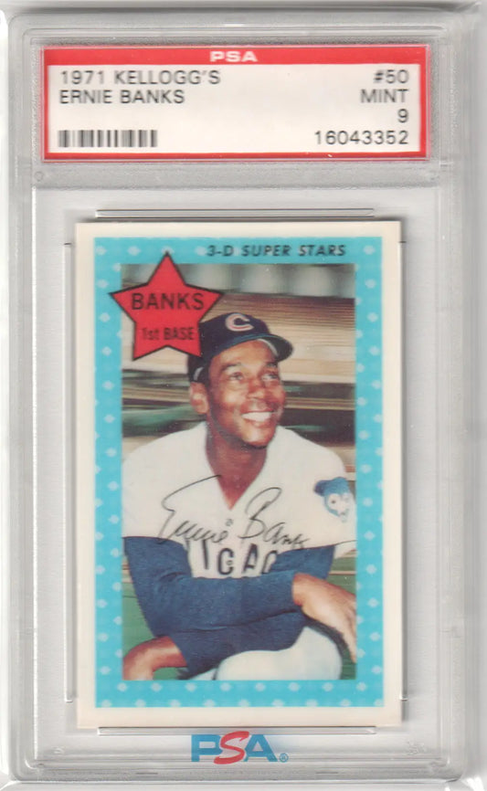 Graded Ernie Banks baseball card from Super Stars series in Columbia Hobby collection