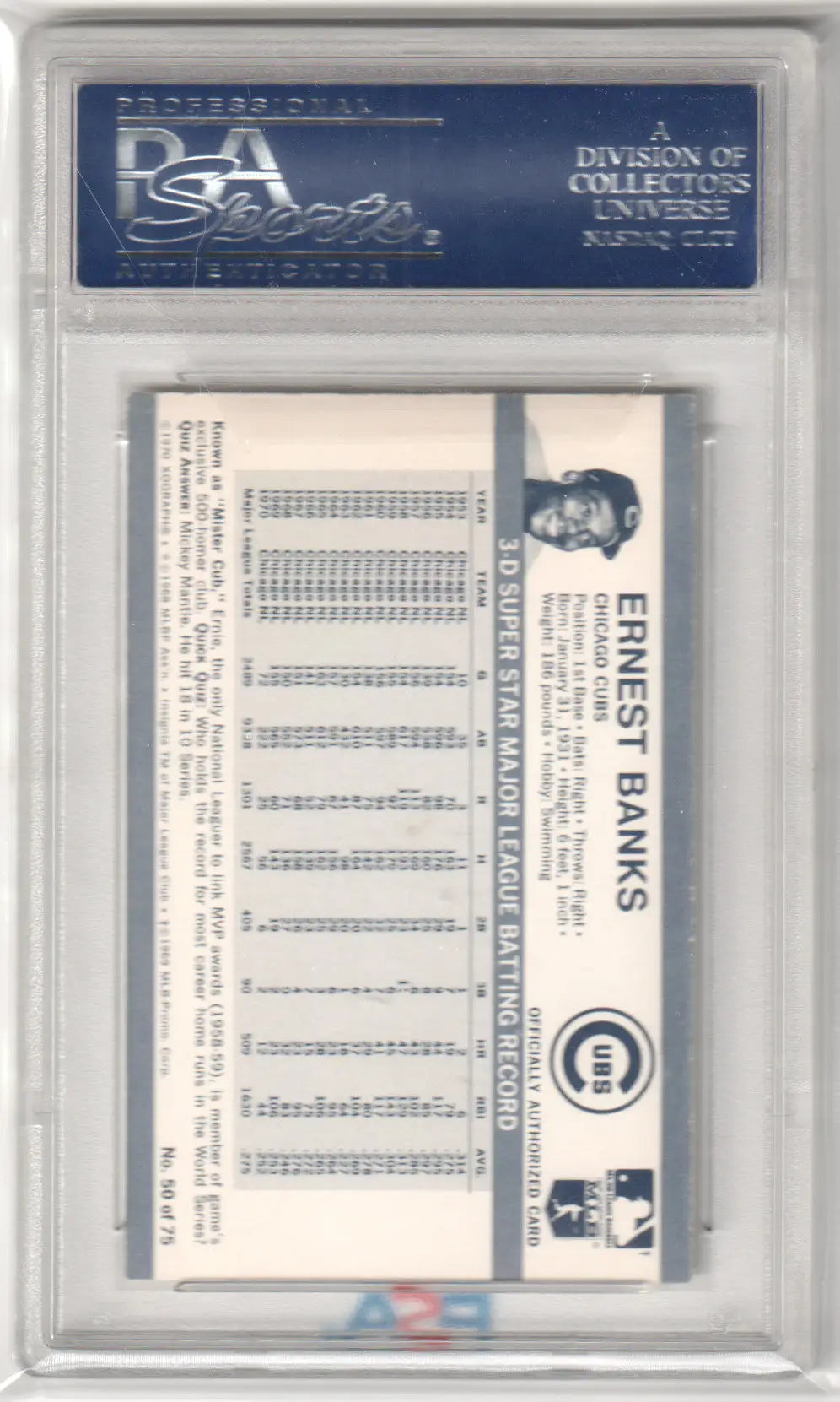 Graded ERNIE BANKS 1971 Kellogg’s 3D Super Stars baseball card from Columbia Hobby