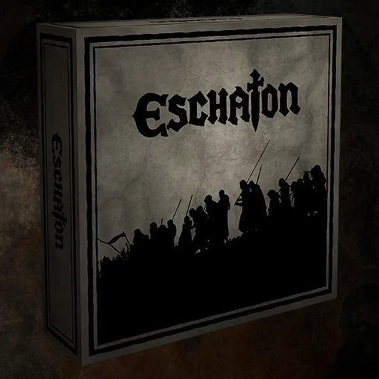 Eschaton game box featuring dark fantasy trading cards for an immersive experience