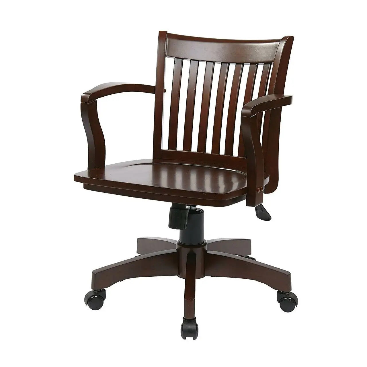 Espresso Wood Bankers Chair with Wooden Arms and Seat - Office Chairs