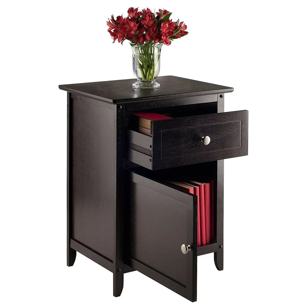 Espresso Wood End Table Nightstand Accent Table - Nightstand