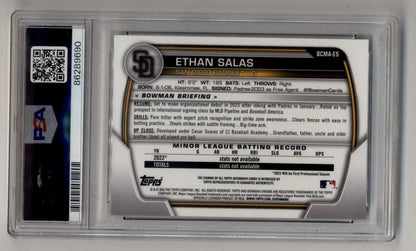 Ethan Salas 2023 Bowman Chrome Mega Auto in a protective case with QR code