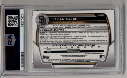 Baseball card of Ethan Salas Bowman Chrome Prospect Auto PSA 10 Gem Mint