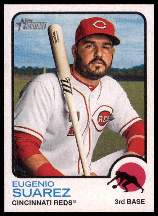 Eugenio Suarez baseball card from Topps Heritage 2022 Cincinnati Reds collection