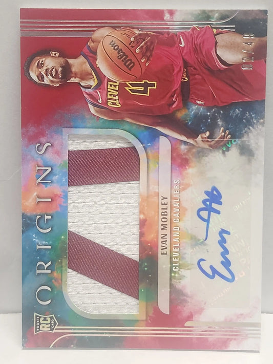 Evan Mobley 2021 Panini Origins Rookie Patch Auto #2/49 with red and white jersey patch