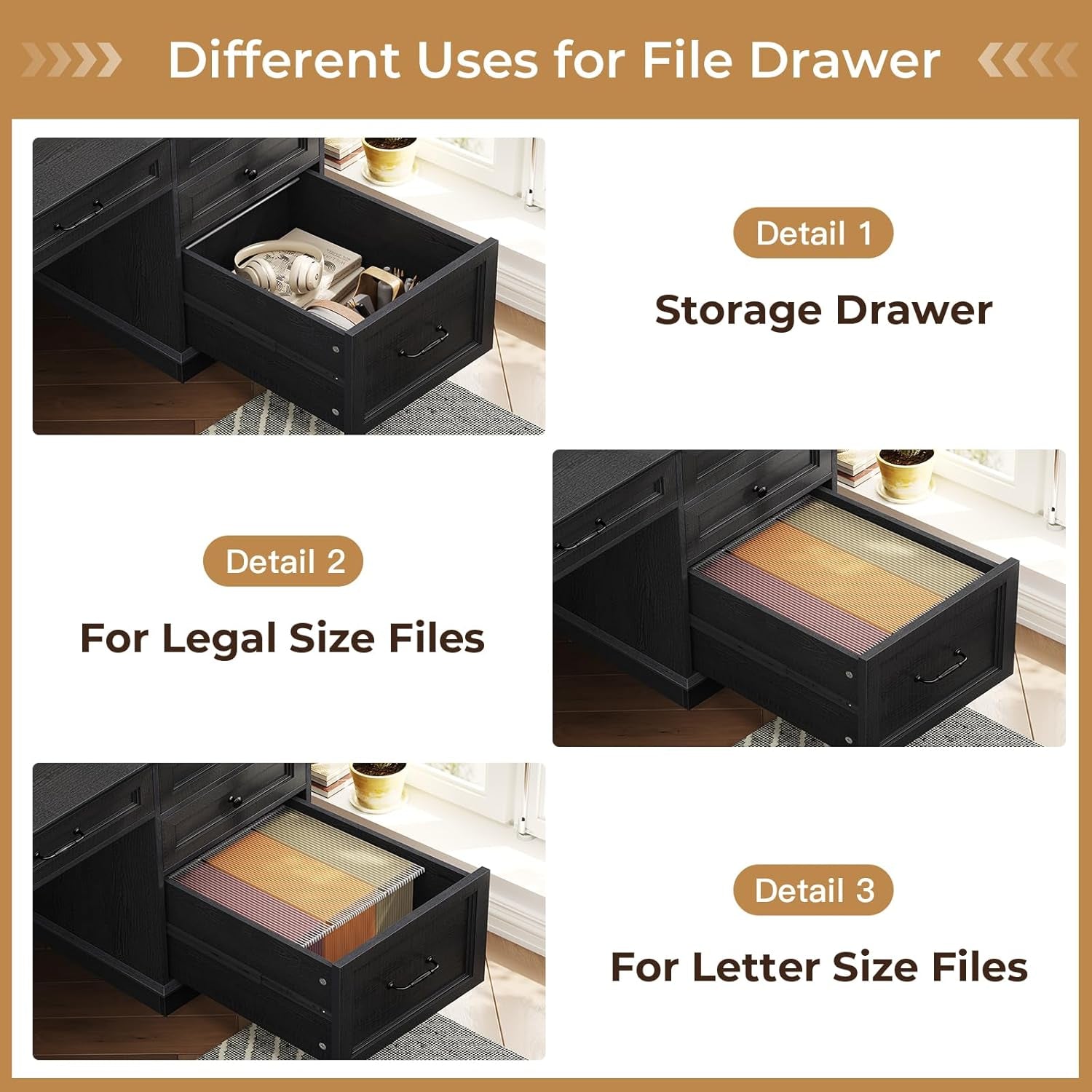 Executive Desk with Charging Station and LED Lights-3