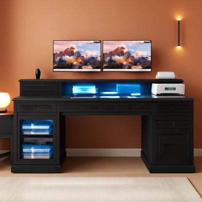 Executive Desk with Charging Station and LED Lights-0