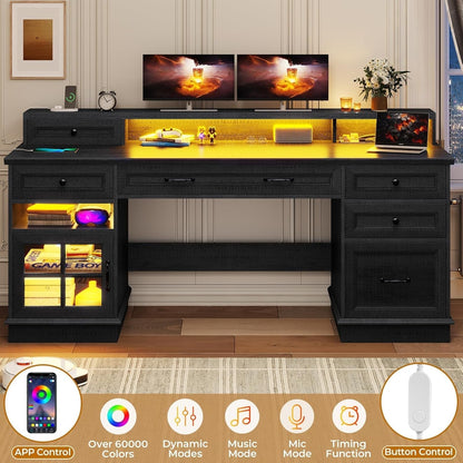 Executive Desk with Charging Station and LED Lights-4