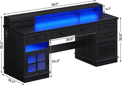 Executive Desk with Charging Station and LED Lights-1