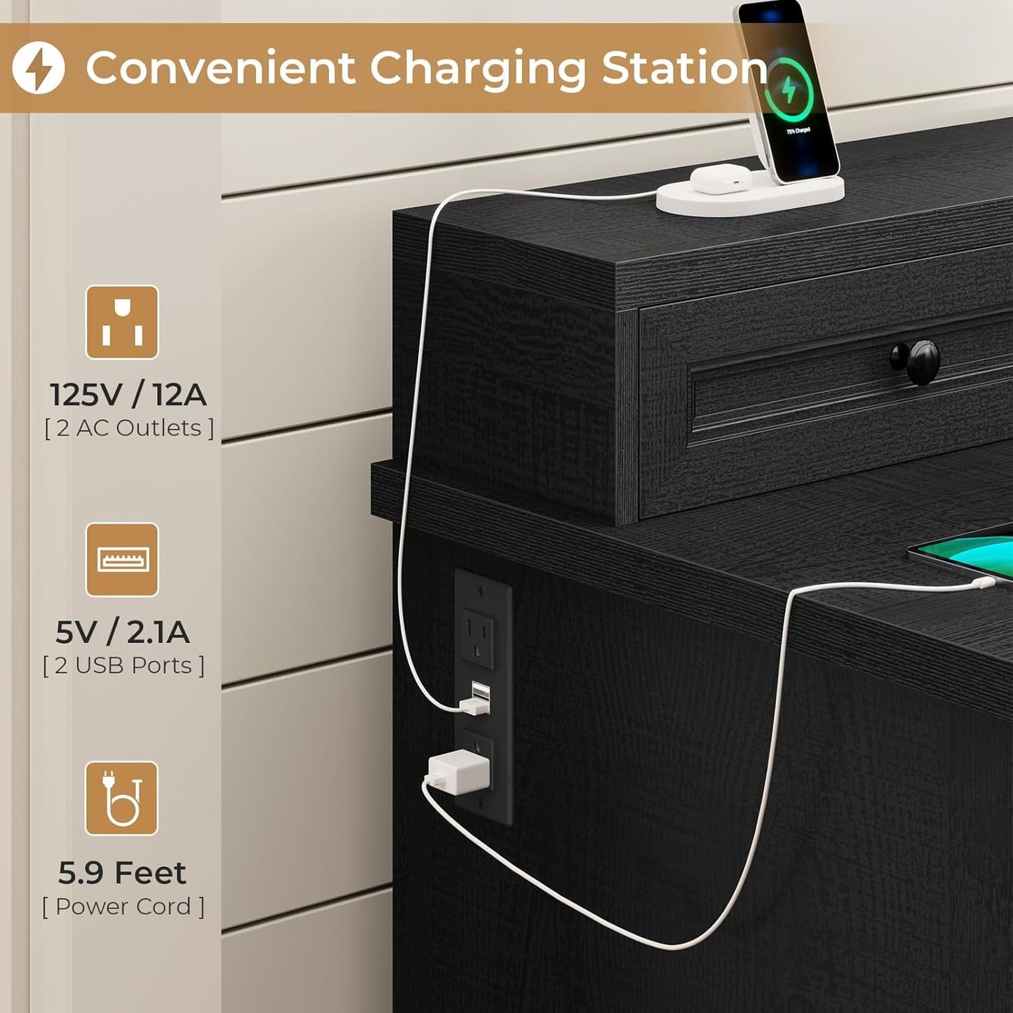 Executive Desk with Charging Station and LED Lights-2