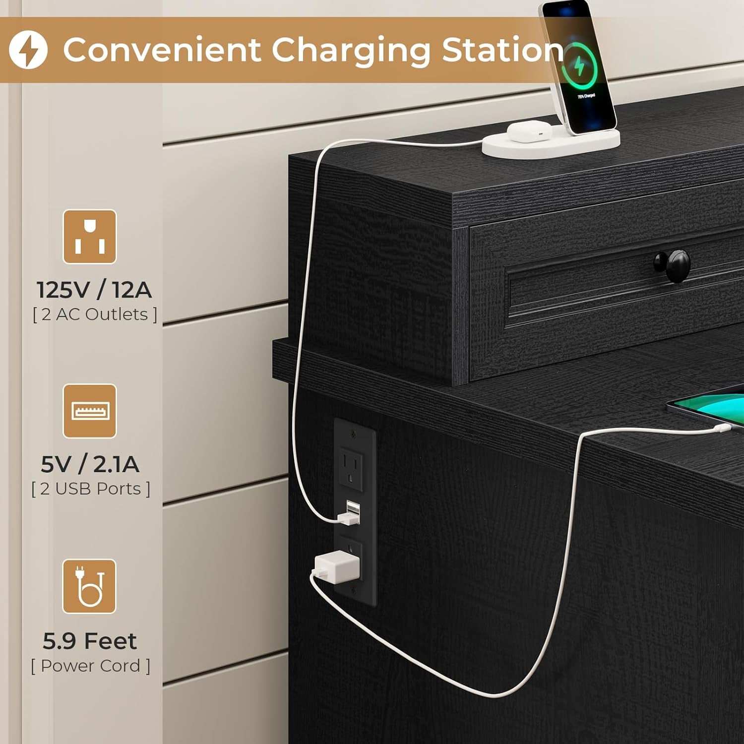 Executive Desk with Charging Station and LED Lights-2