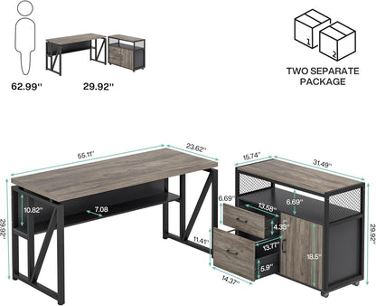 Executive Office Computer Desk and Mobile File Cabinet-1