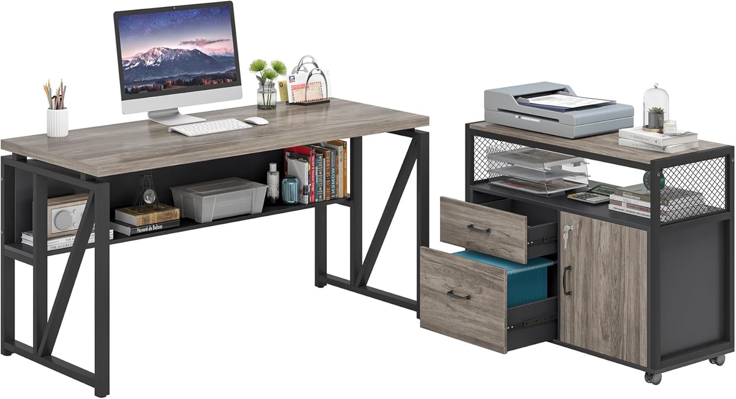 Executive Office Computer Desk and Mobile File Cabinet-2