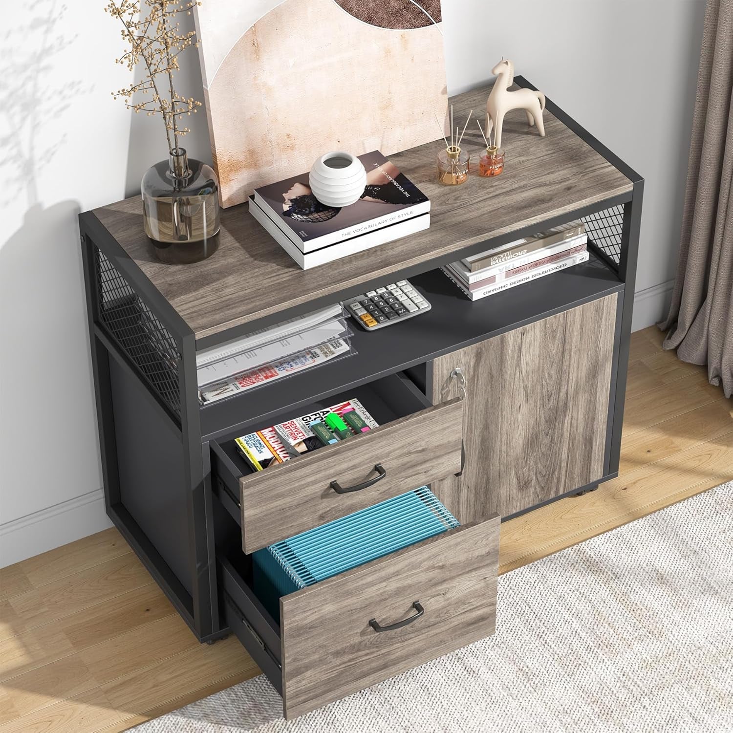 Executive Office Computer Desk and Mobile File Cabinet-3