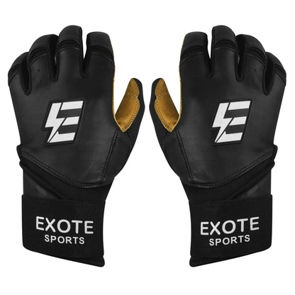 Black fingerless batting gloves with extra grip and long cuff for baseball batting
