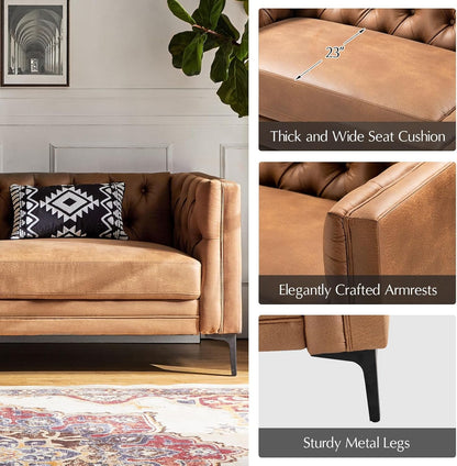 Extra Long Faux Leather Sofa with Stylish Metal Legs-3