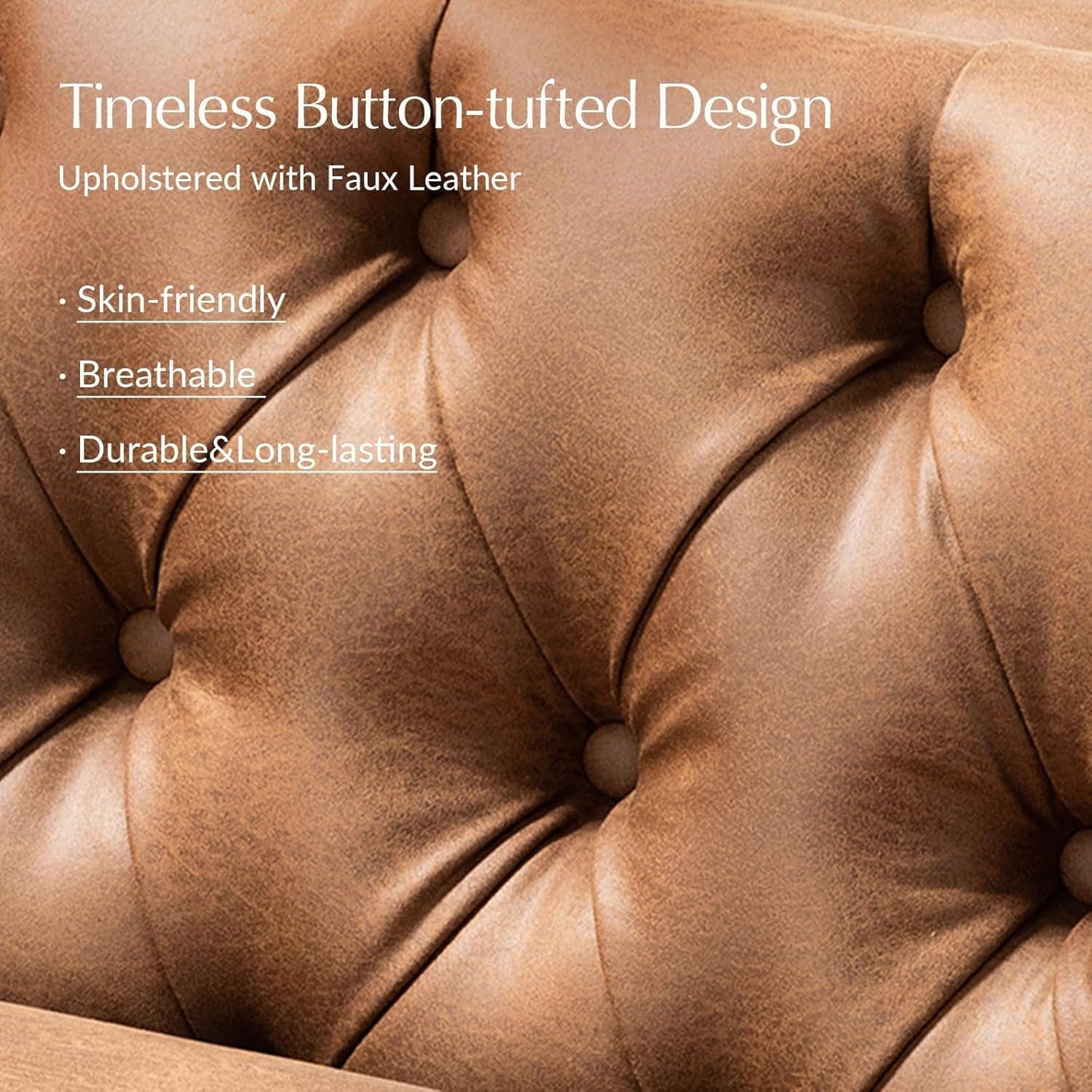 Extra Long Faux Leather Sofa with Stylish Metal Legs-2