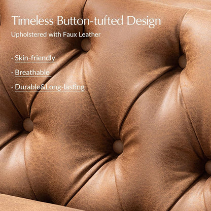 Extra Long Faux Leather Sofa with Stylish Metal Legs-2