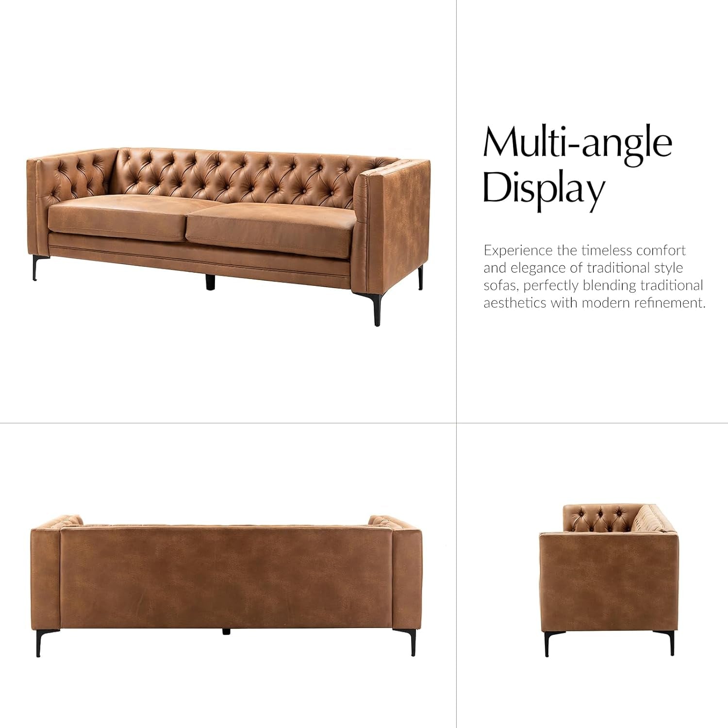 Extra Long Faux Leather Sofa with Stylish Metal Legs-4