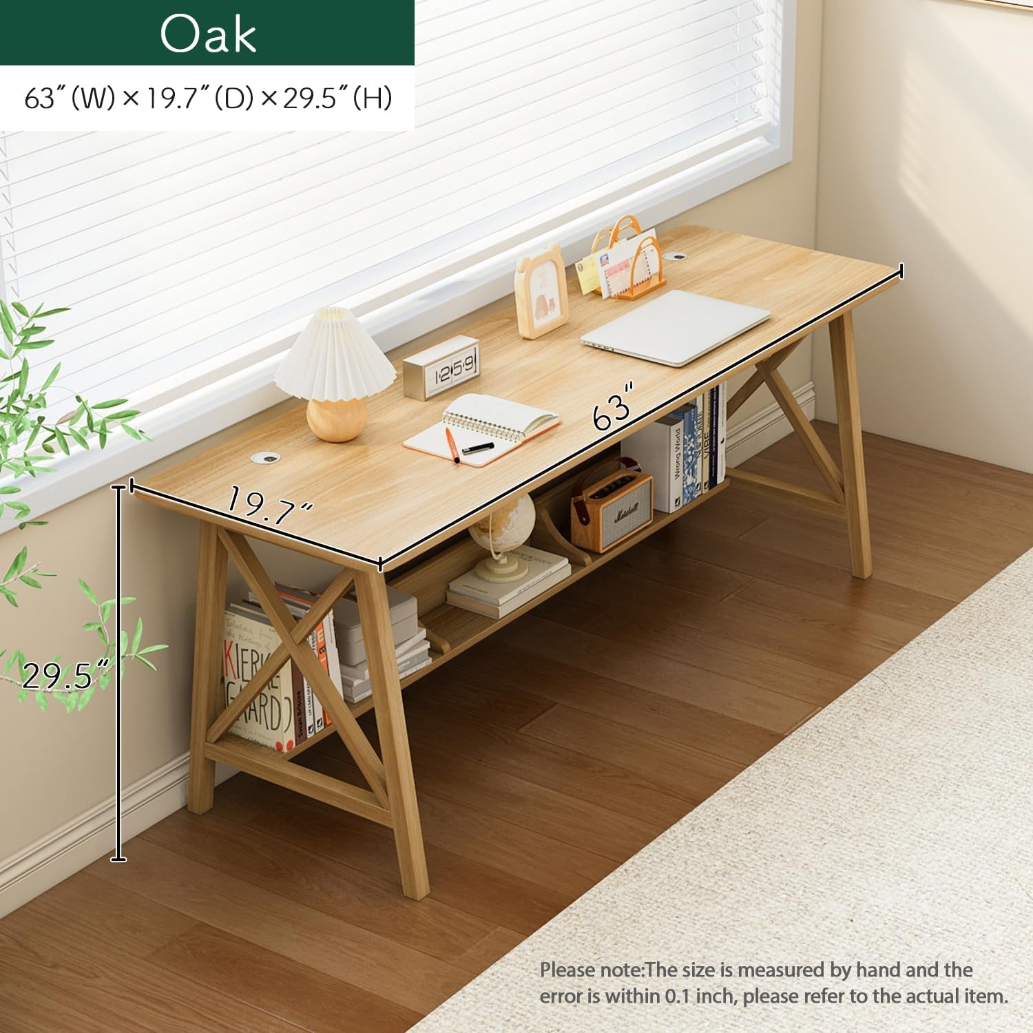 Extra Long Solid Wood Desk with Bookshelf Storage-4