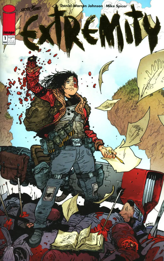 Comic book cover for Extremity featuring a warrior in explosive action, gold foil variant