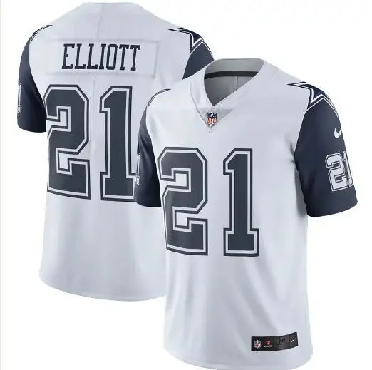 Ezekiel Elliott Dallas Cowboys white Nike Vapor Limited jersey on display