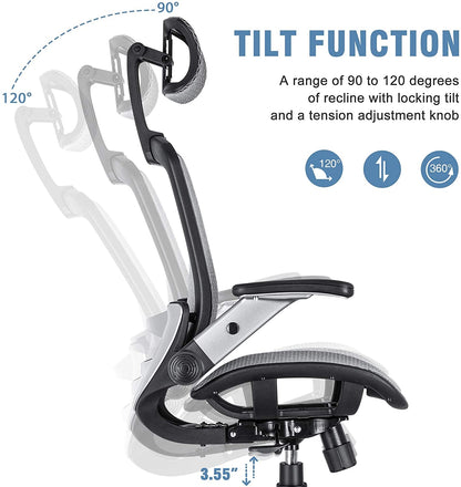 Adjustable High-Back Mesh Office Chair, Grey-4