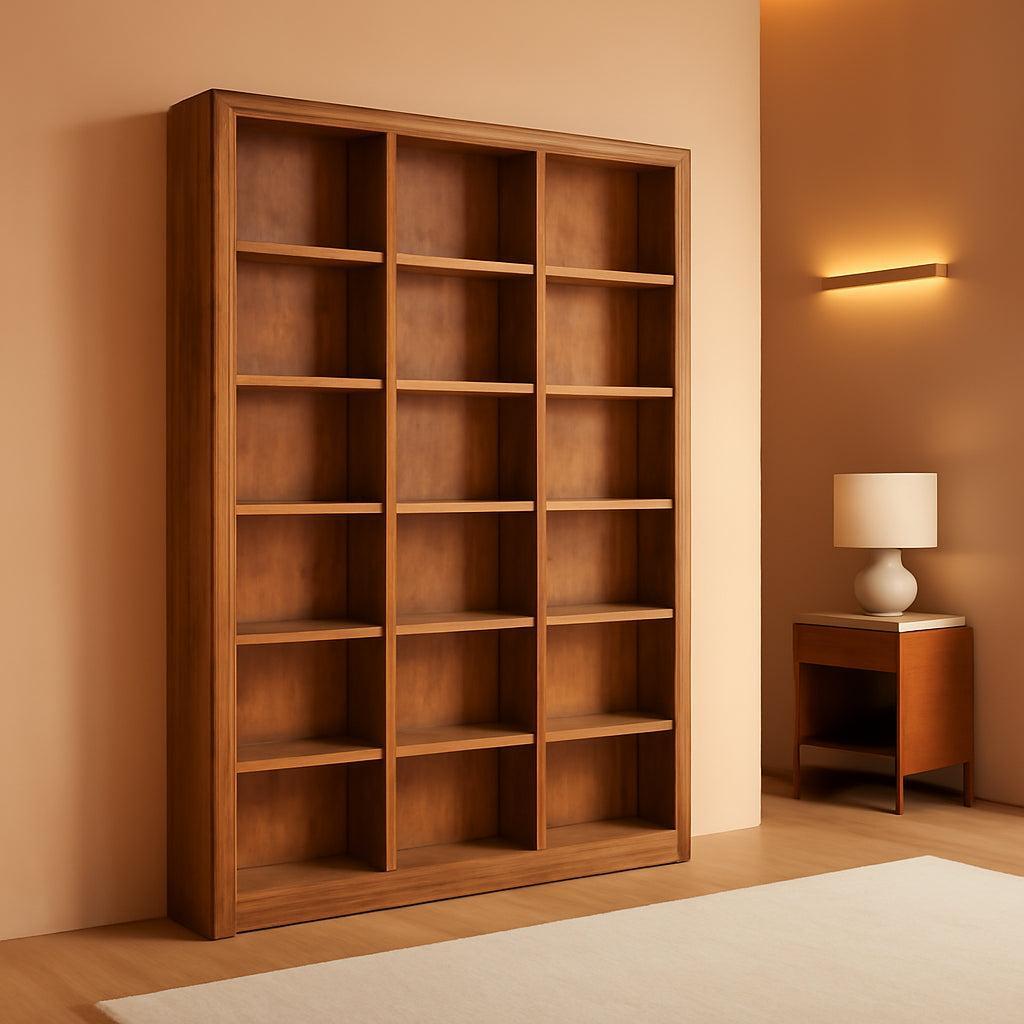 Traditional 84 Inch Tall Triple Wide Oak Bookcase 18 Shelf-0