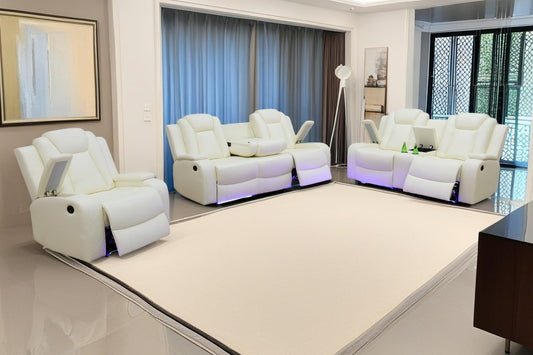 Luxury Living Room Furniture Sets Power Recliner Sectional Sofa Recliner Couch Set Recliner Leather Couch and Recliner Set Loveseat Chair for House/Office/Theater Seating(Creamy White)-0