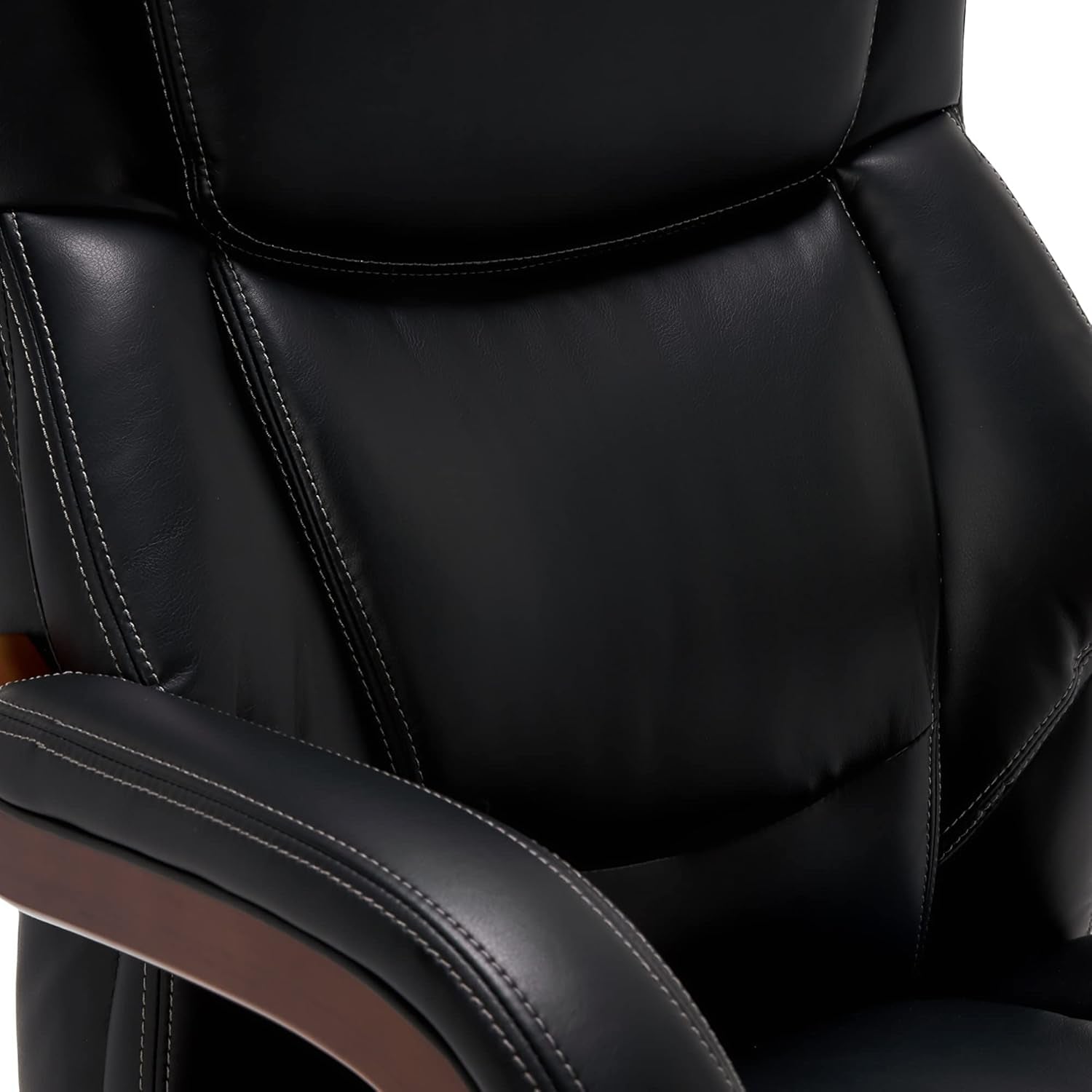 Delano Big & Tall Executive Office Chair, High Back Ergonomic Lumbar Support, Bonded Leather, Black with Mahogany Wood Finish-4